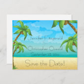 熱帯のビーチとヤシの木が日付を保存 案内ポストカード (正面/裏面)