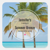 熱帯のビーチキャンドルビジネスに風光明媚なヤシの木 スクエアシール (正面)