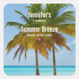 熱帯のビーチキャンドルビジネスに風光明媚なヤシの木 スクエアシール
