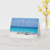 熱帯のビーチシーンのグリーティングカード カード (黄色い花)