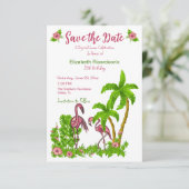 熱帯のフラミンゴと花の日付を保存Invite 招待状 (スタンド正面)