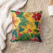 熱帯のフローラ、輝く花と青々とした葉 クッション (ブランケット)