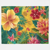 熱帯のフローラ、輝く花と青々とした葉 フリースブランケット (正面(横))