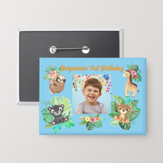 熱帯のベビーアニマルズボタン子供の誕生日のお気に入り 缶バッジ (正面/裏面)