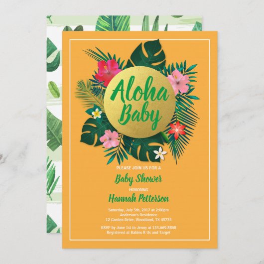 熱帯のベビーシャワーの招待男女兼用状 招待状 (正面/裏面)