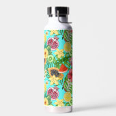 熱帯のミックスフルーツ、花や葉青の ウォーターボトル (左面)