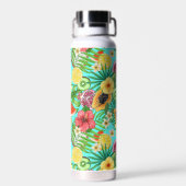 熱帯のミックスフルーツ、花や葉青の ウォーターボトル (背面)