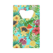 熱帯のミックスフルーツ、花や葉青の クレジットカード栓抜き (裏面)