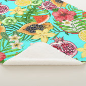 熱帯のミックスフルーツ、花や葉青の シェルパブランケット (3/4)