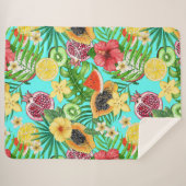 熱帯のミックスフルーツ、花や葉青の シェルパブランケット (正面(横))