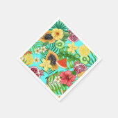 熱帯のミックスフルーツ、花や葉青の スタンダードカクテルナプキン (角)