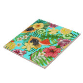 熱帯のミックスフルーツ、花や葉青の タイル (側面)