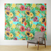 熱帯のミックスフルーツ、花や葉青の タペストリー (インサイチュ(横))