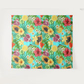 熱帯のミックスフルーツ、花や葉青の タペストリー (正面(横))