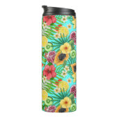 熱帯のミックスフルーツ、花や葉青の タンブラー (回転右)