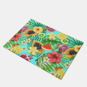 熱帯のミックスフルーツ、花や葉青の ドアマット (アングル)