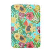 熱帯のミックスフルーツ、花や葉青の バスマット (正面縦)