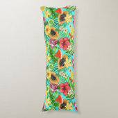 熱帯のミックスフルーツ、花や葉青の ボディピロー (正面縦)