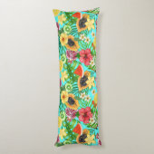 熱帯のミックスフルーツ、花や葉青の ボディピロー (裏面 (縦))