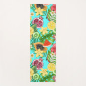 熱帯のミックスフルーツ、花や葉青の ヨガマット (正面)