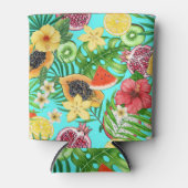 熱帯のミックスフルーツ、花や葉青の 缶クーラー (正面)