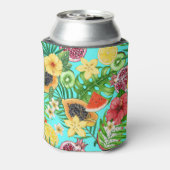 熱帯のミックスフルーツ、花や葉青の 缶クーラー (缶裏面)