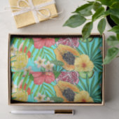 熱帯のミックスフルーツ、花や葉青の 薄葉紙 (ギフト)