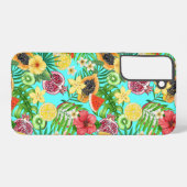 熱帯のミックスフルーツ、花や葉青の SAMSUNG GALAXYケース (裏面横)