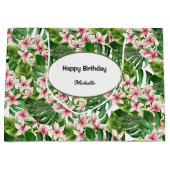 熱帯のヤシとプルメリアの花 ラージペーパーバッグ (正面)