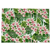 熱帯のヤシとプルメリアの花 ラージペーパーバッグ (裏面)