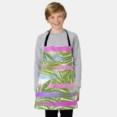 熱帯のヤシのモダン木ピンクの紫ストライプ色 エプロン (着用した状態)