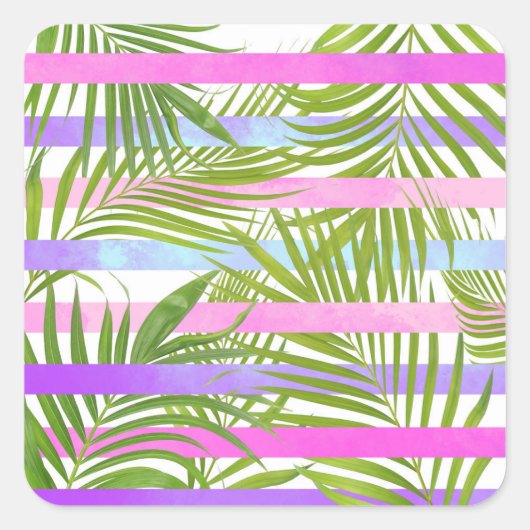 熱帯のヤシのモダン木ピンクの紫ストライプ色 スクエアシール (正面)
