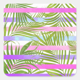 熱帯のヤシのモダン木ピンクの紫ストライプ色 スクエアシール