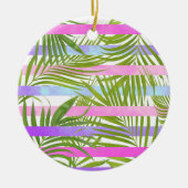 熱帯のヤシのモダン木ピンクの紫ストライプ色 セラミックオーナメント (正面)