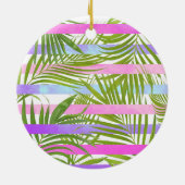 熱帯のヤシのモダン木ピンクの紫ストライプ色 セラミックオーナメント (裏面)
