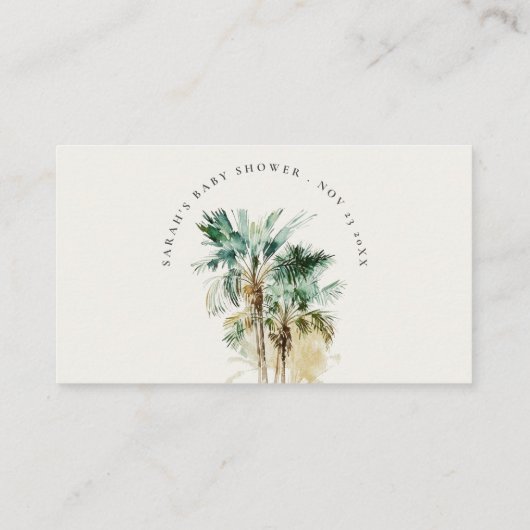 熱帯のヤシの木がシャワーを表示する赤ちゃんシャワー エンクロージャーカード (裏面)
