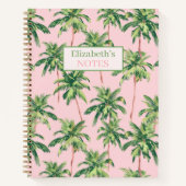 熱帯のヤシの木がピンクにパーソナライズされたなる ノートブック (正面)