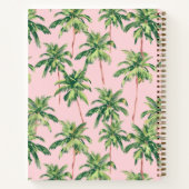 熱帯のヤシの木がピンクにパーソナライズされたなる ノートブック (裏面)
