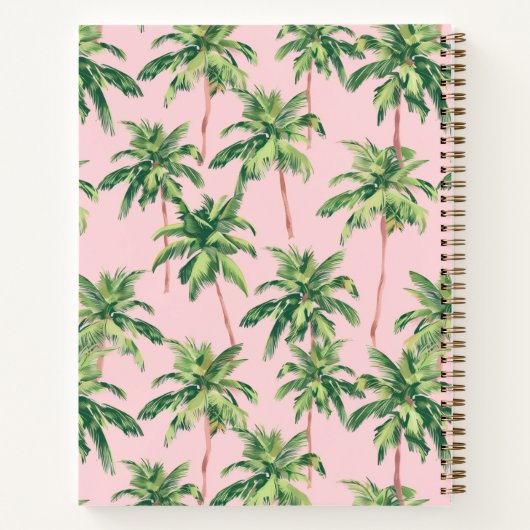 熱帯のヤシの木がピンクにパーソナライズされたなる ノートブック (裏面)