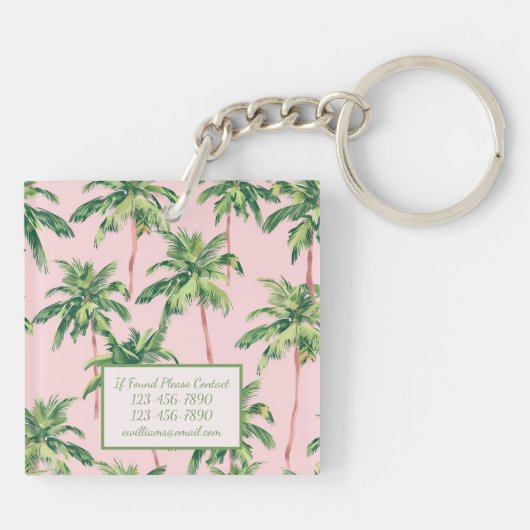 熱帯のヤシの木がピンクのモノグラムに キーホルダー (裏面)