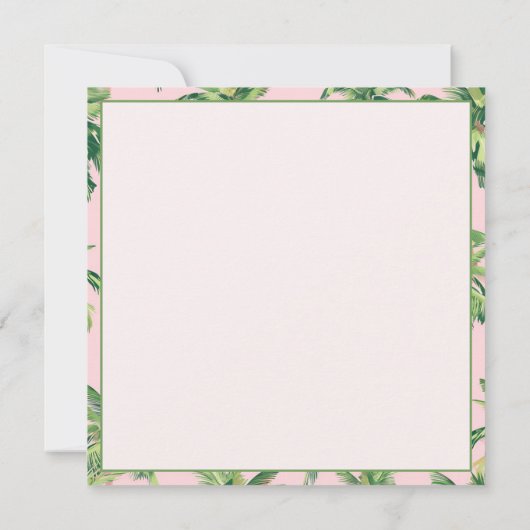 熱帯のヤシの木がピンクのモノグラムに ノートカード (裏面)