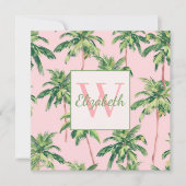 熱帯のヤシの木がピンクのモノグラムに ノートカード (正面)
