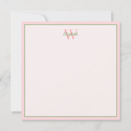 熱帯のヤシの木がピンクのモノグラムに ノートカード