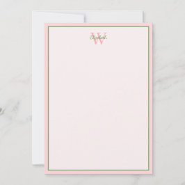 熱帯のヤシの木がピンクのモノグラムに ノートカード