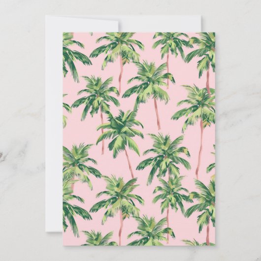 熱帯のヤシの木がピンクのモノグラムに ノートカード (裏面)