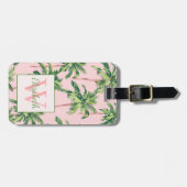熱帯のヤシの木がピンクのモノグラムに ラゲッジタグ (正面横)