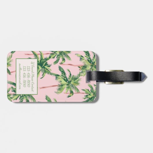 熱帯のヤシの木がピンクのモノグラムに ラゲッジタグ (裏面横)