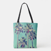 熱帯のヤシの木とティール（緑がかった色）の空の写真 トートバッグ (裏面)