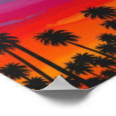 熱帯のヤシの木のウォールアートの背後の太陽 ポスター (角)