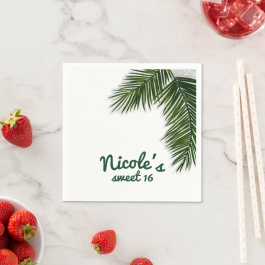 熱帯のヤシの木のエレガント葉の夏結婚の夏 スタンダードカクテルナプキン (インサイチュ)